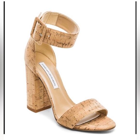 Diane Von Furstenberg Ulrica Heel in Natural Cork Women’s size 7.5 ankle strap - Picture 1 of 13